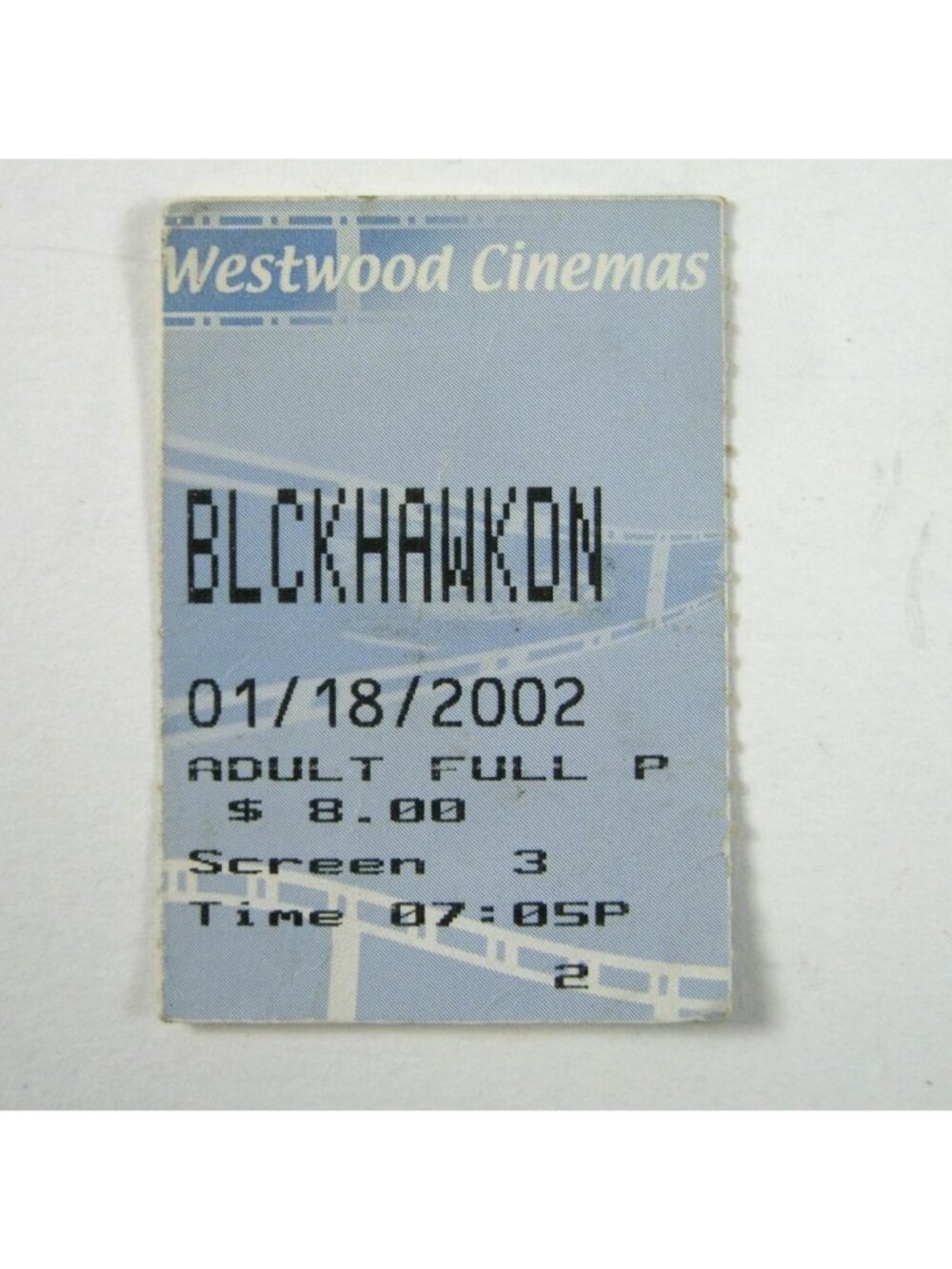 Westwood Cinemas Movie Ticket Black Hawk Down 01 18 2002 Stub